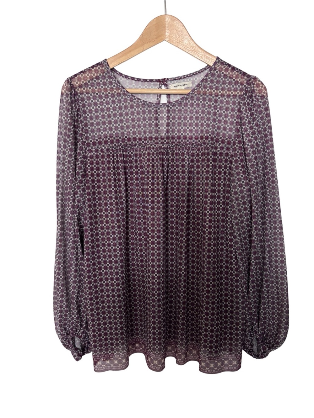 Max Studio Purple Printed Long-Sleeve Blouse